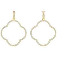 Open Clover Large Drop Earrings White Cz Gold-0
