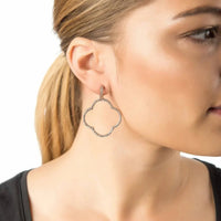 Open Clover Large Drop Earrings White Cz Gold-2