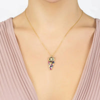 Owl Rainbow Pendant Necklace Gold-1