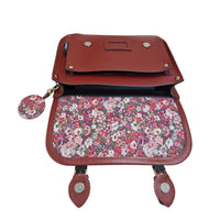 Floral Lined Leather Midi Satchel - Oxblood-4