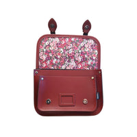 Floral Lined Leather Midi Satchel - Oxblood-3