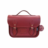Floral Lined Leather Midi Satchel - Oxblood-0