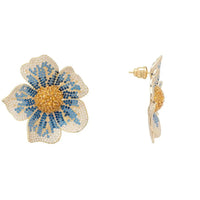 Pansy Flower Blue Earrings Gold-2