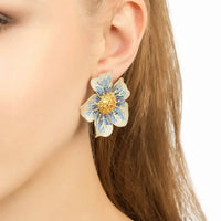 Pansy Flower Blue Earrings Gold-1