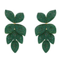 Petal Cascading Flower Earrings Gold Emerald Green-0