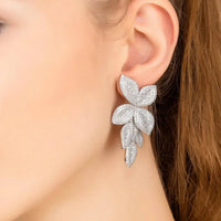 Petal Cascading Flower Earrings Silver-1