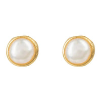 Petite Gemstone Earrings Gold White Pearl-2