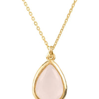 Gold mini teardrop pendant necklace with pink rose quartz teardrop stone