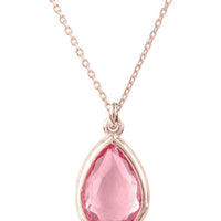 Rose gold mini teardrop pendant necklace with pink tourmaline on chain