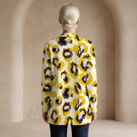 Yellow Leopard Print Open-Front Cardigan with Pockets