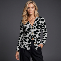 Grey Leopard Print Buttoned Cardigan
