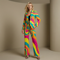 Womens Funky Print Flared Pants High Waist Bold Pattern Trousers