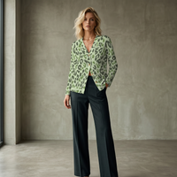 Green Leopard Print Buttoned Cardigan