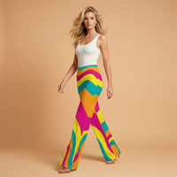 Womens Funky Print Flared Pants High Waist Bold Pattern Trousers