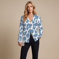 Pastel Blue Leopard Print Buttoned Cardigan