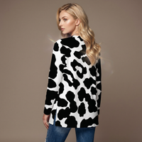 Black Leopard Print Open-Front Cardigan with Pockets