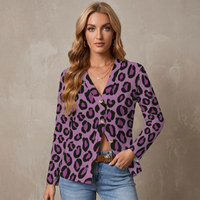 Purple Leopard Print Buttoned Cardigan