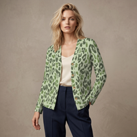 Green Leopard Print Buttoned Cardigan
