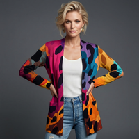 Multi Colour Leopard Print Open-Front Cardigan with Pockets