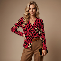 Red Leopard Print Buttoned Cardigan