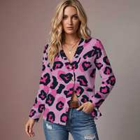 Pink Leopard Print Buttoned Cardigan