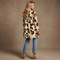 Beige Leopard Print Open-Front Cardigan with Pockets