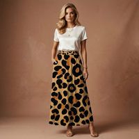 Leopard Print Skirt Midi Length Brown Classic Print with Pockets