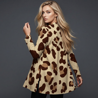 Beige Leopard Print Open-Front Cardigan with Pockets