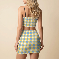 Yellow Blue and White Gingham Co Ord Set - Women's Crop Tank Top & Mini Skirt Co Ords