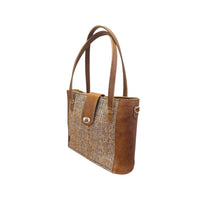 Tannery Tweed & Leather Mini Twist Lock Shopper Bag - Tan-2