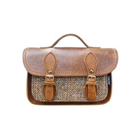 Handmade Tannery Leather and Tweed Cross Body Micro Satchel Plus - Tan-0