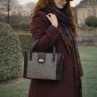 Tannery Tweed & Leather Mini Twist Lock Shopper Bag - Black-1