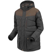 Charcoal Trespass Bank padded jacket with hood, brown shoulder panels and front pockets