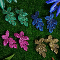 Petal Cascading Flower Earrings Gold Emerald Green-3