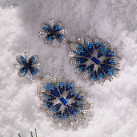 Babylon Ice Blue Gradient Flower Drop Earrings Silver-3
