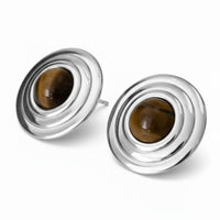 Como Large Round Stud Earrings Tigers Eye Silver-0