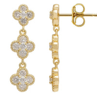 Mini Triple Clover Drop Earrings Gold-3