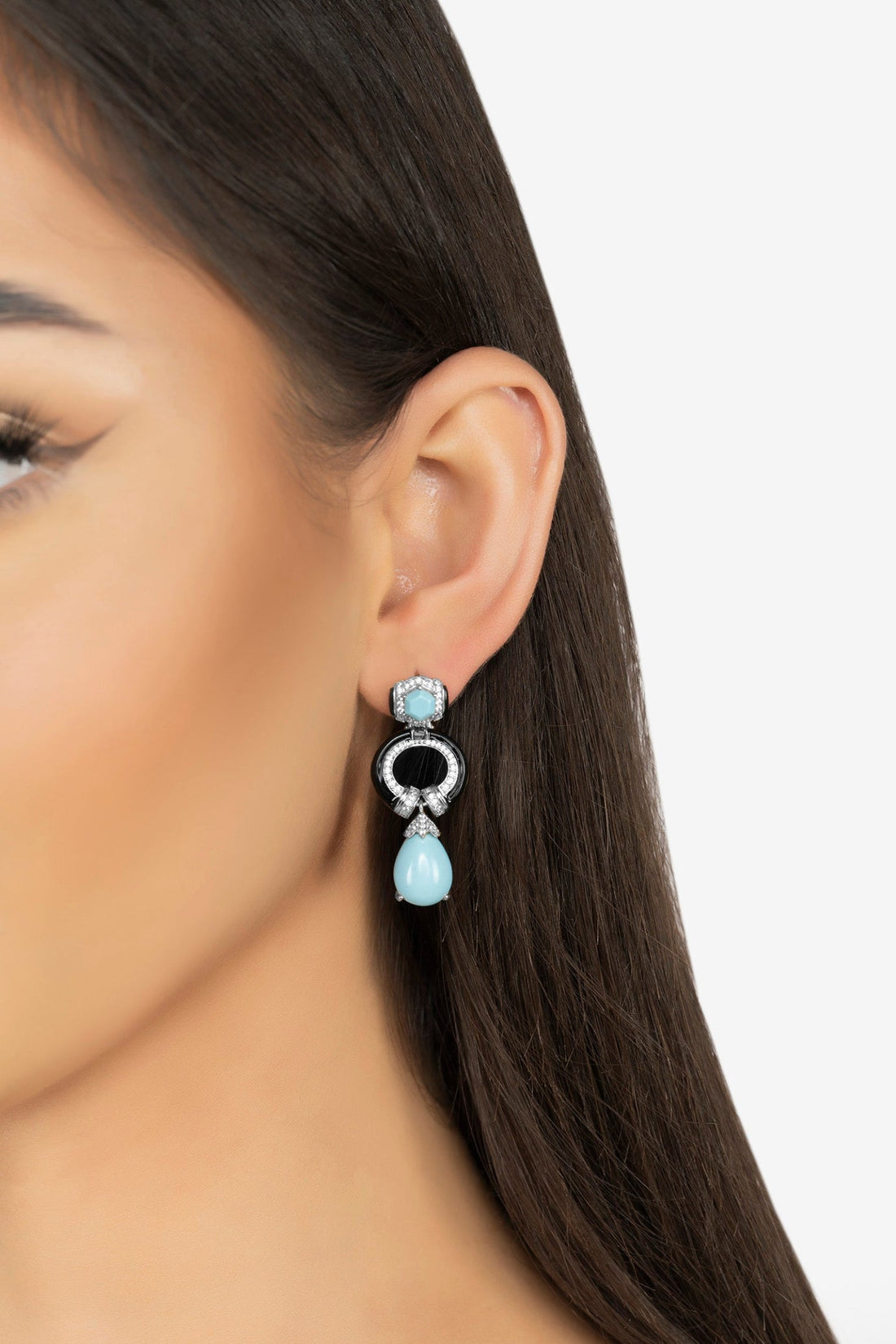 Clara Bow Turquoise & Enamel Drop Earrings Silver-3