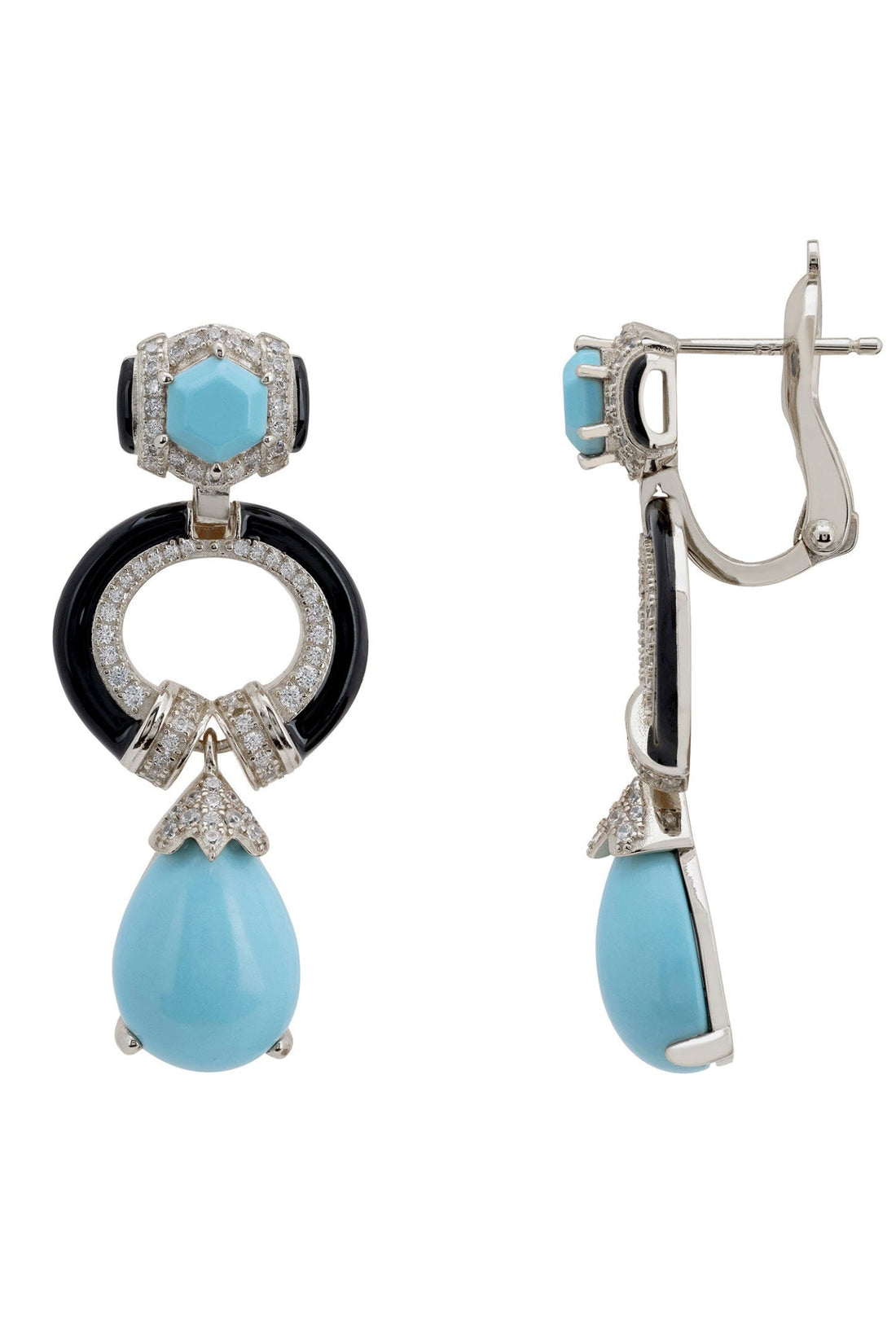 Clara Bow Turquoise & Enamel Drop Earrings Silver-2