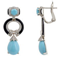 Clara Bow Turquoise & Enamel Drop Earrings Silver-2