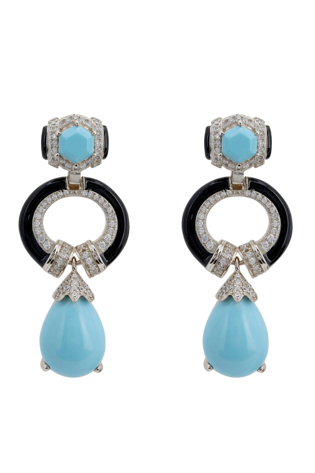 Clara Bow Turquoise & Enamel Drop Earrings Silver-0