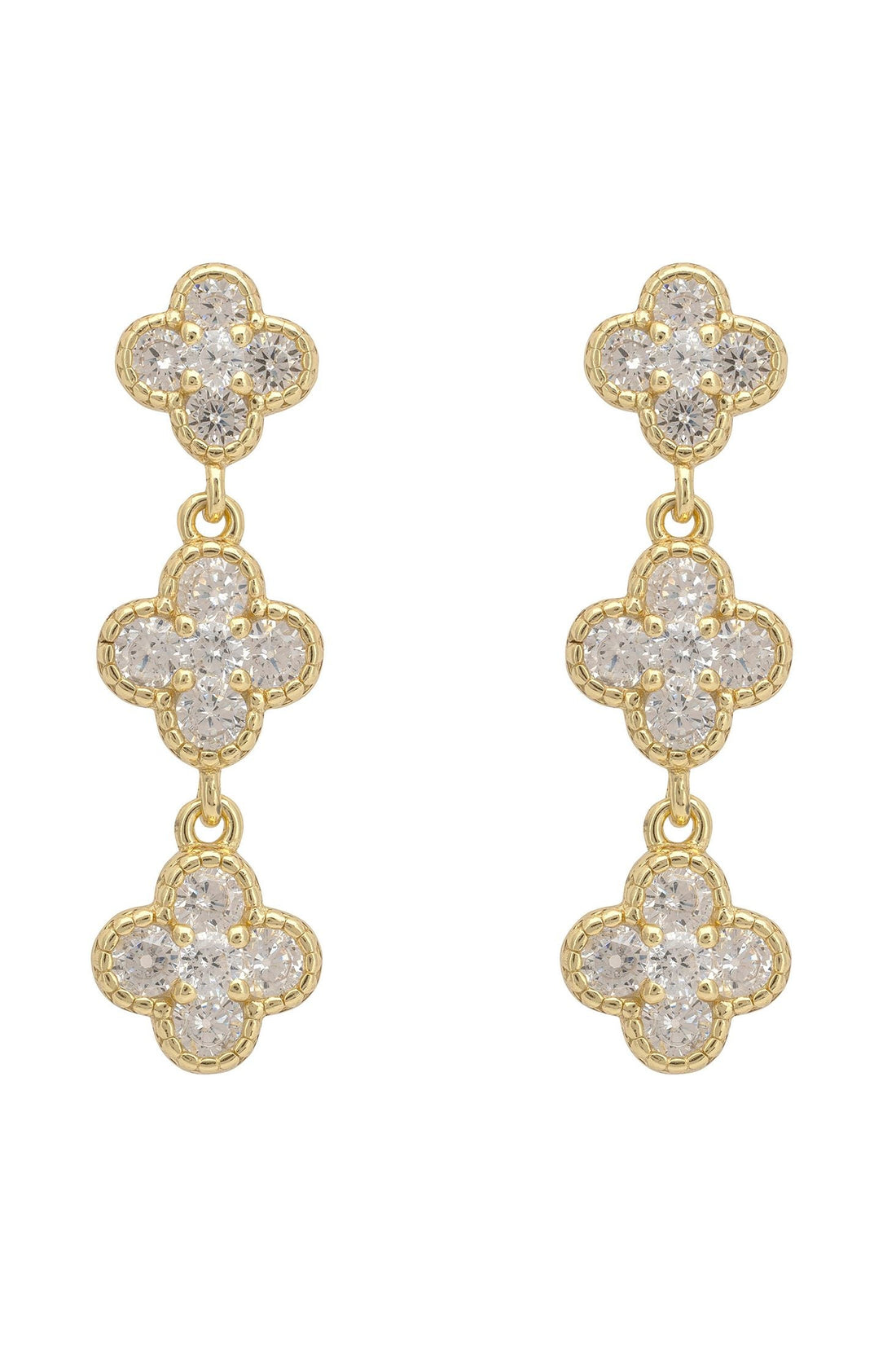 Mini Triple Clover Drop Earrings Gold-0