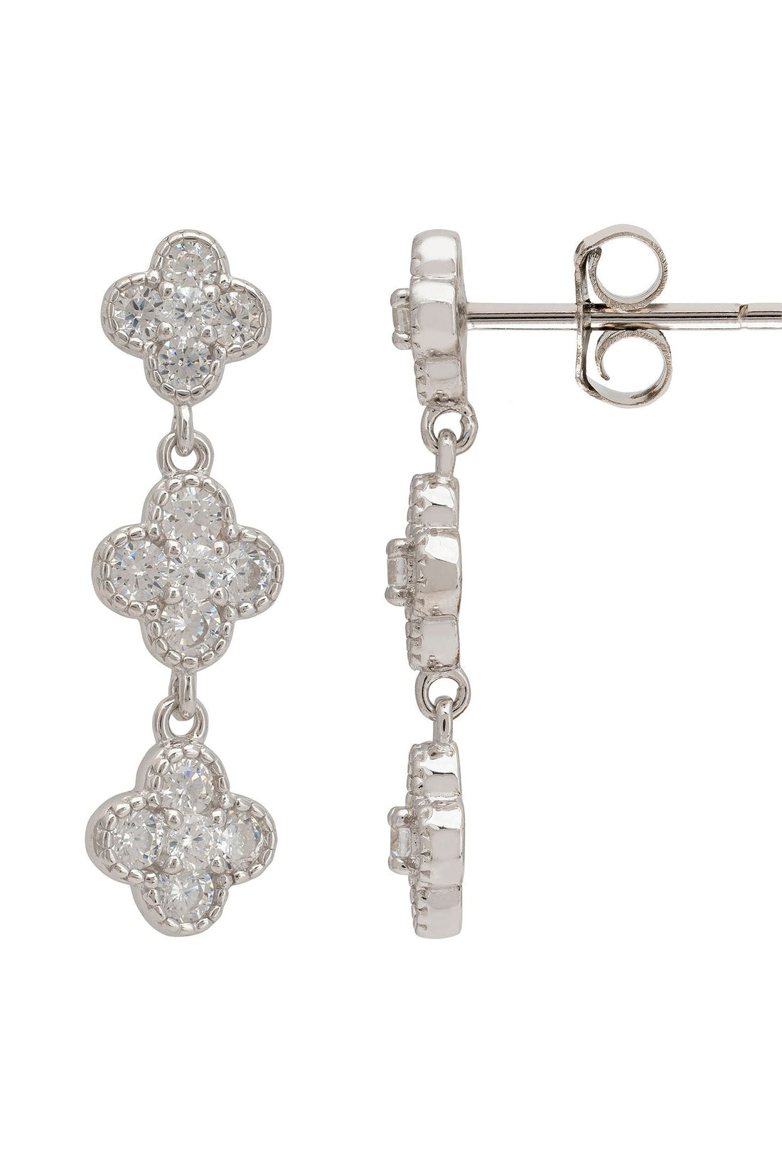 Mini Triple Clover Drop Earrings Silver-2