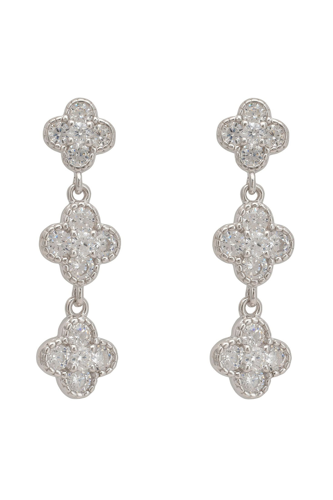 Mini Triple Clover Drop Earrings Silver-0