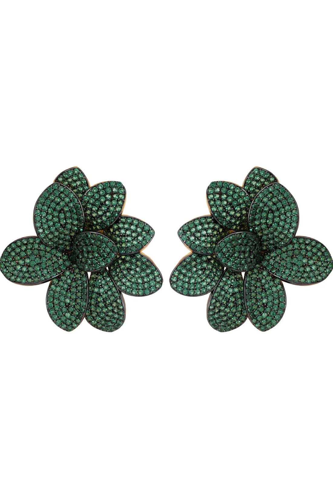 Amaryllis Flower Large Stud Earrings Gold Emerald-0