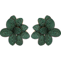 Amaryllis Flower Large Stud Earrings Gold Emerald-0