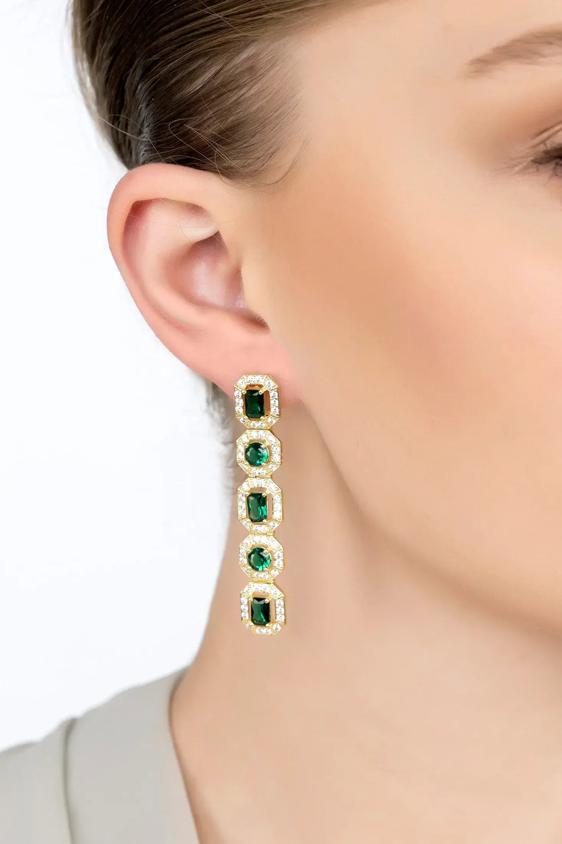 Whistledown Emerald Drop Earrings Gold-1