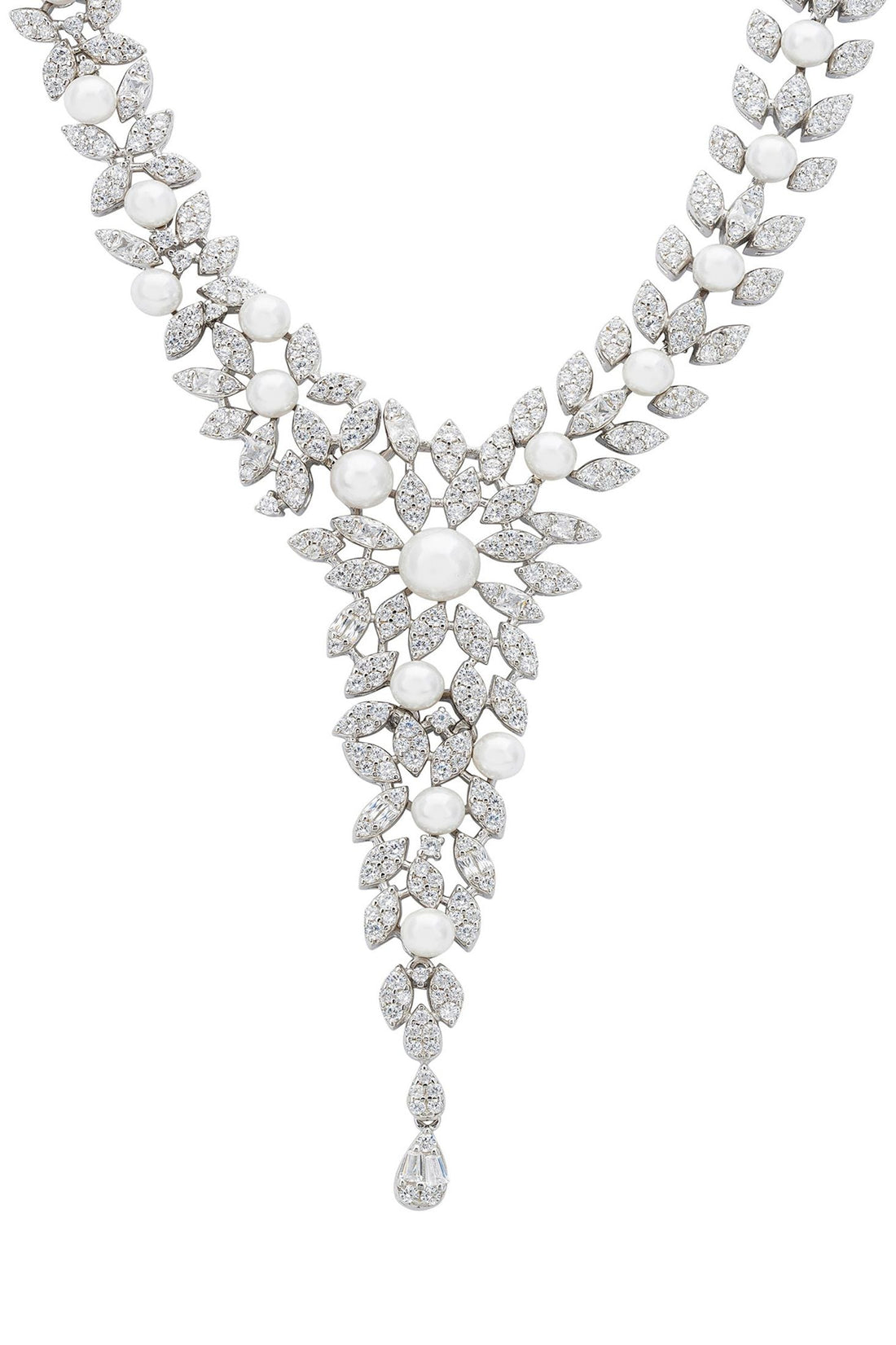 Marquise Statement Necklace Pearl Silver-0