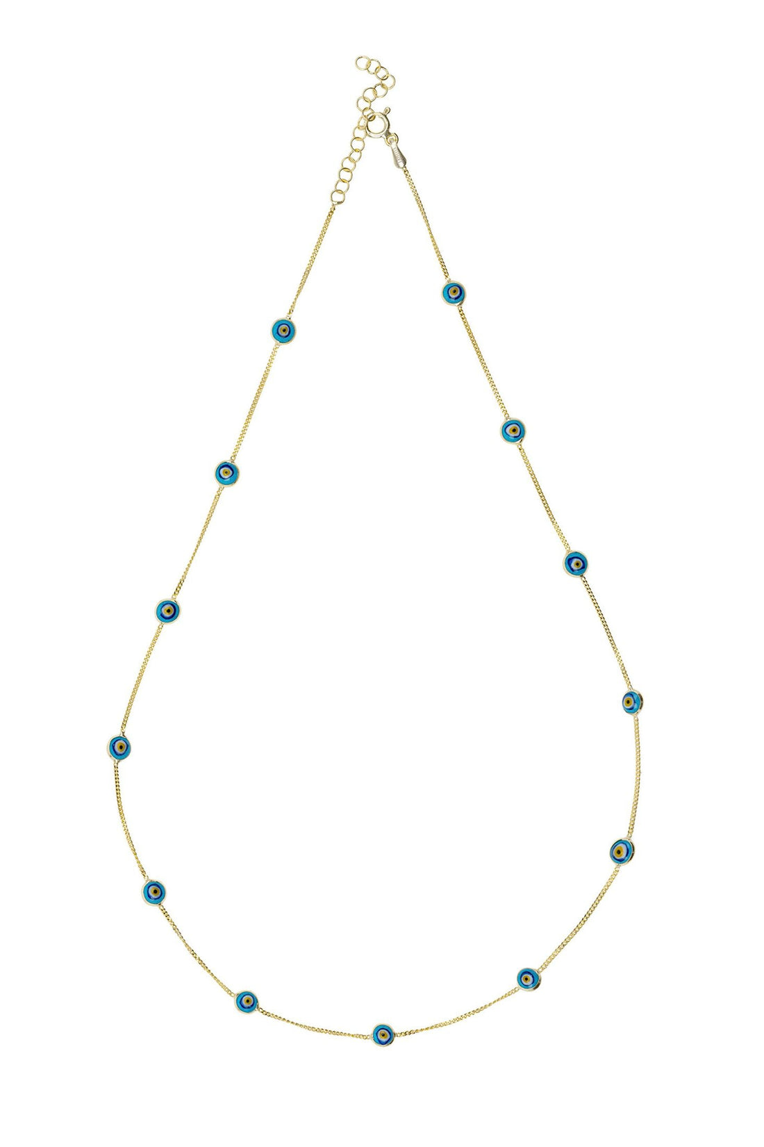 Evil Eye Blue Enamel Choker Necklace Gold-2