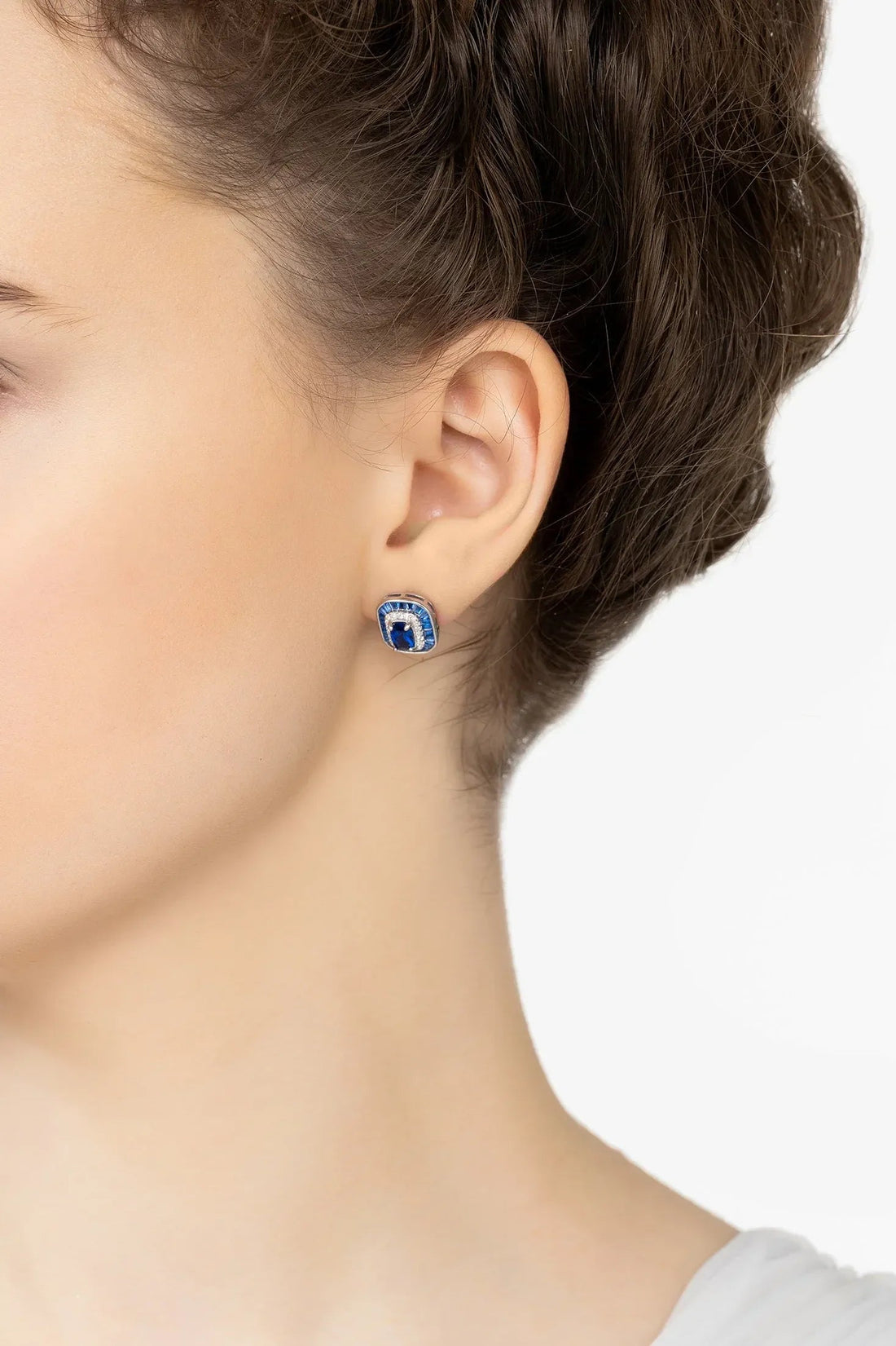 Great Gatsby Stud Earrings Sapphire Silver-1